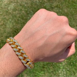 14k Gold Plated Cuban Link Iced Bracelet 13mm *Brand New*